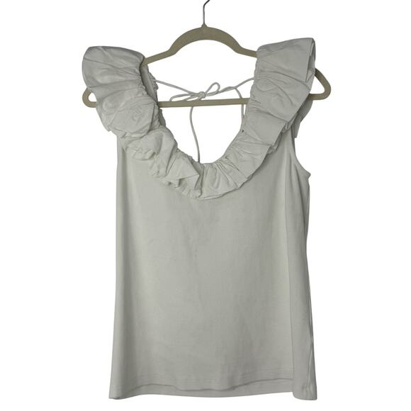 Maeve by Anthropologie Tops - Maeve By Anthropologie Top Womens L Off White Tank Ribbed Ruffle Collar Scoop